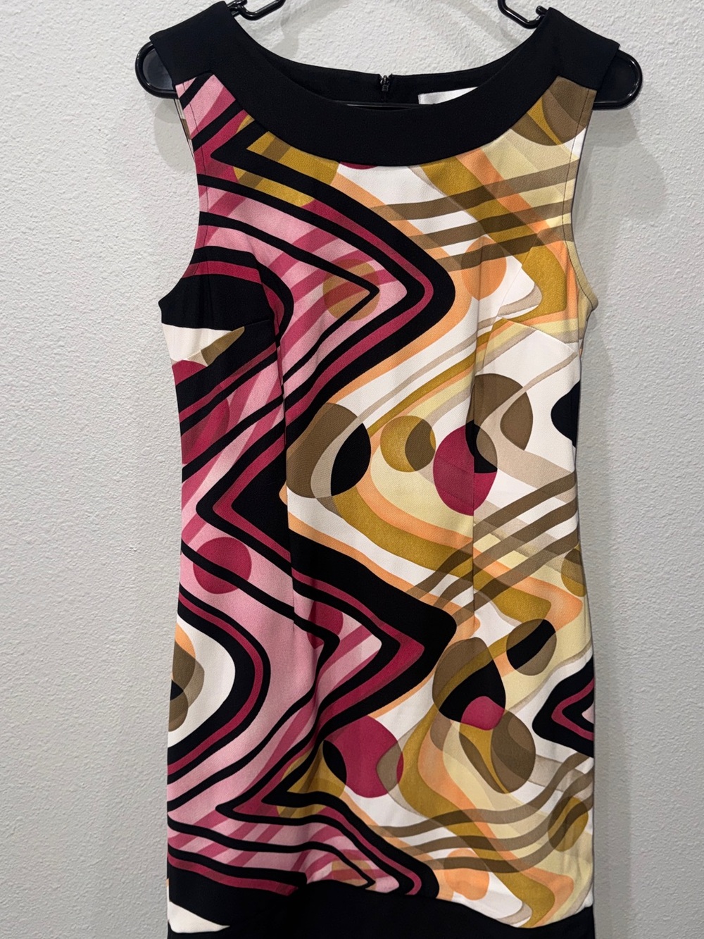 connected apparel Sleeveless Abstract Shift Dress in Pink, Gold, Black & Cream